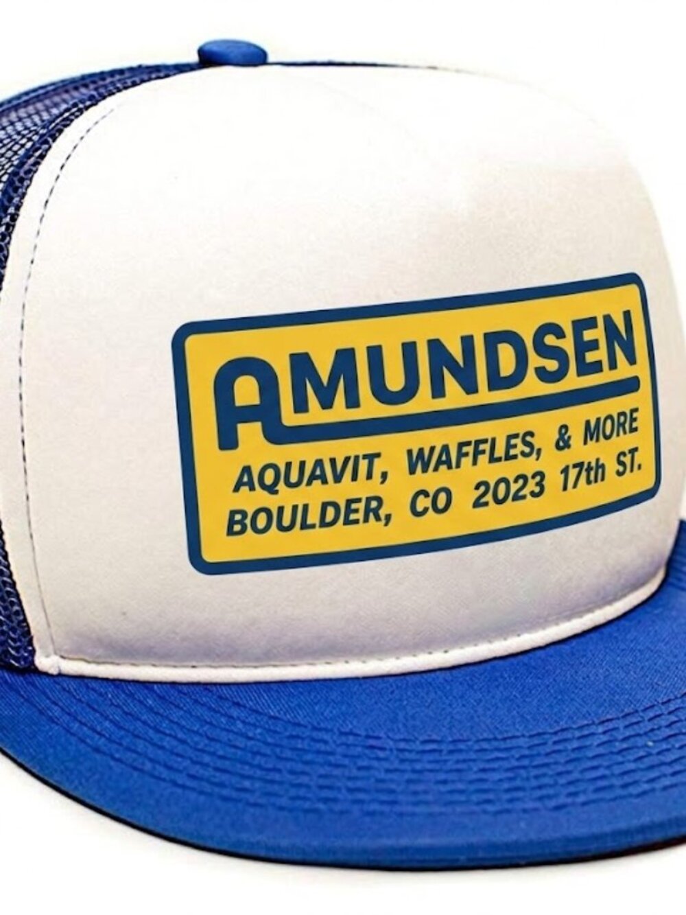 Retro Amundsen Boulder Colorado Trucker Hat Vintage Blue Foam Snapback Cap